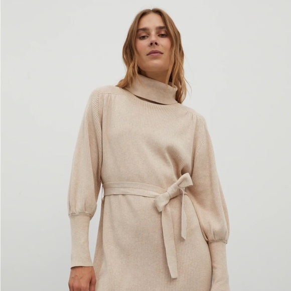 NWT EDITED Malene beige ribbed turtleneck sweater dress EU 42 US 12 - Picture 5 of 6